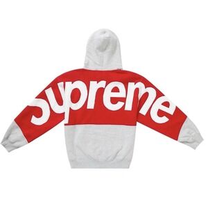 Supreme Big Logo Jacquard Hooded Sweatshirt FW23 Heather Grey red Size L New